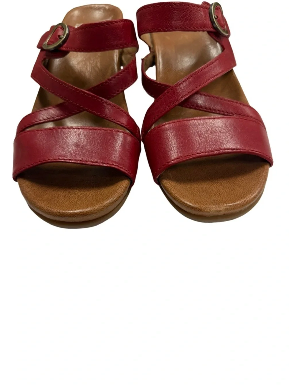 Dansko Ana Strappy Wedge Sandals Red Leather Size 38 (US 7.5-8)